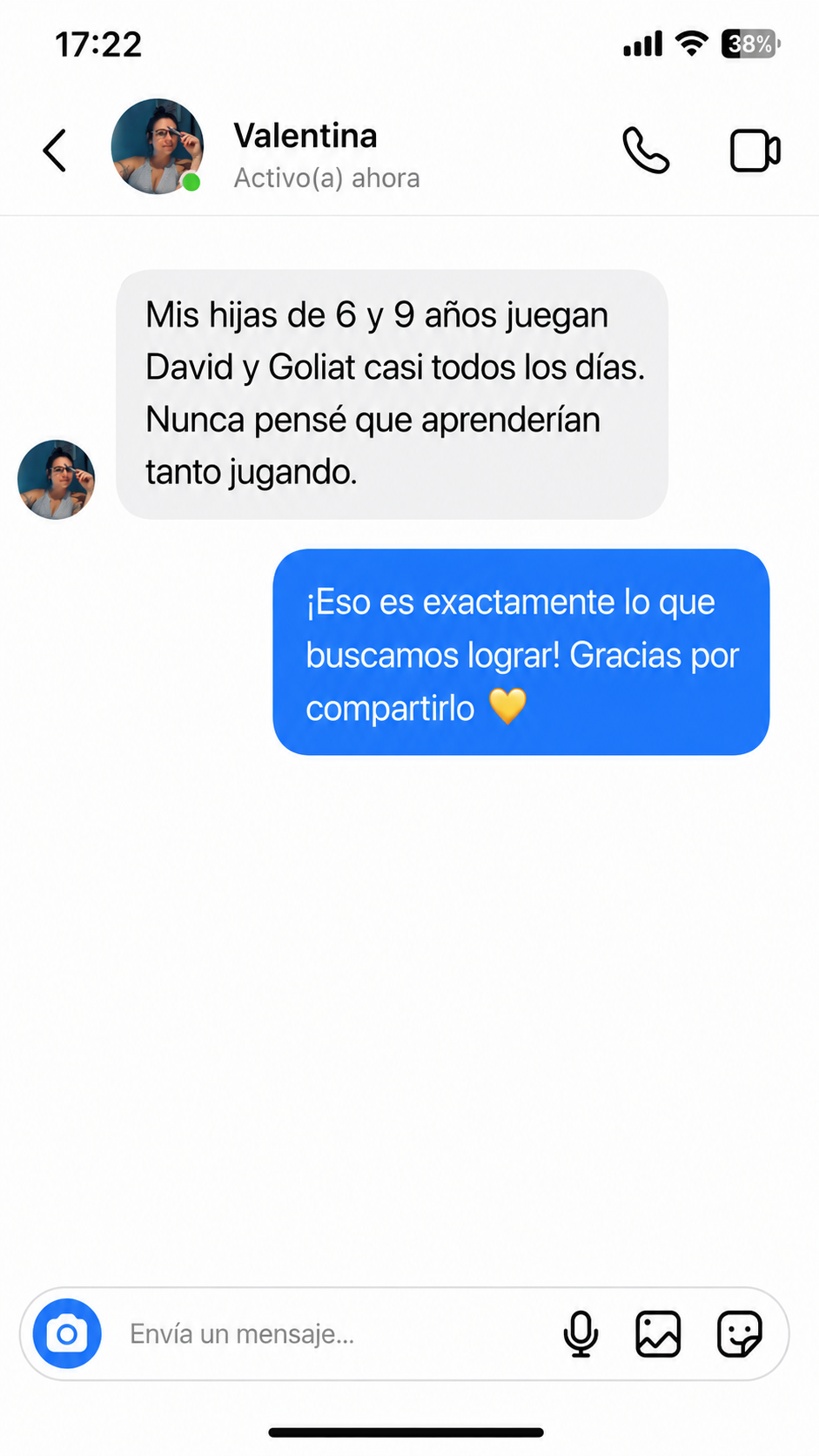 Mensaje de una familia que compró el pack