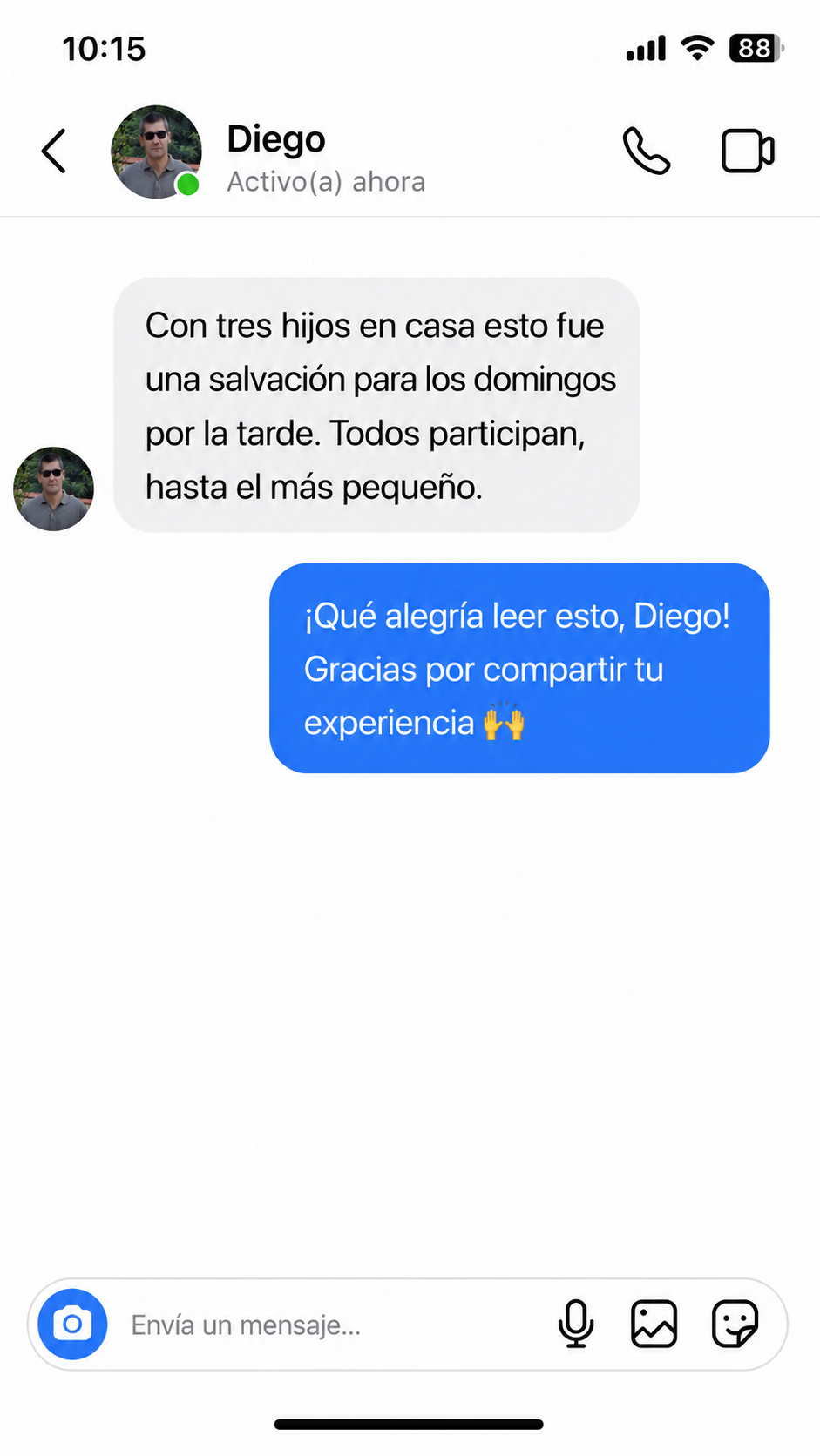Mensaje de una familia que compró el pack