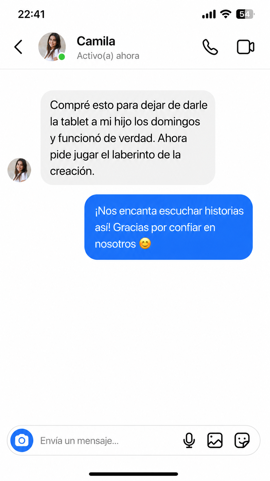 Mensaje de una familia que compró el pack